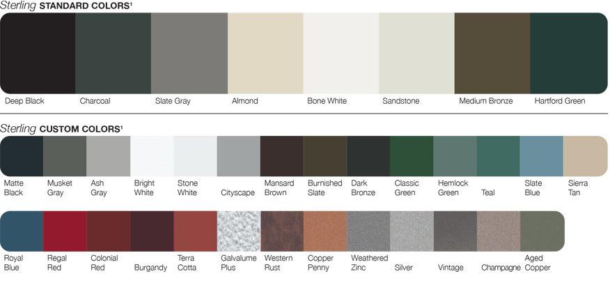 Available Colours for CHI Contemporary Collection Sterling Garage Doors