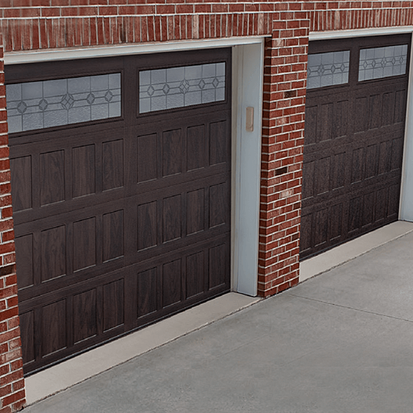 Stamped Shaker Garage Door shown in optional accents Woodtones Walnut