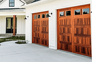 Stamped Carriage Cedar Garage Door.