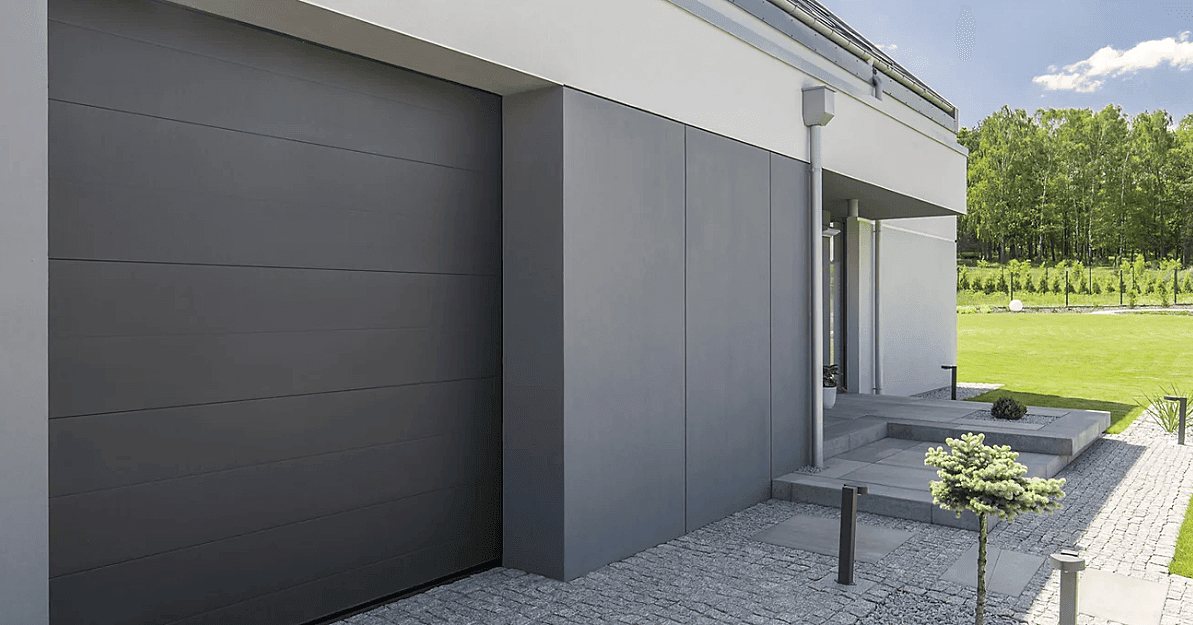 Contemporary flush-panel garage door on a modern home